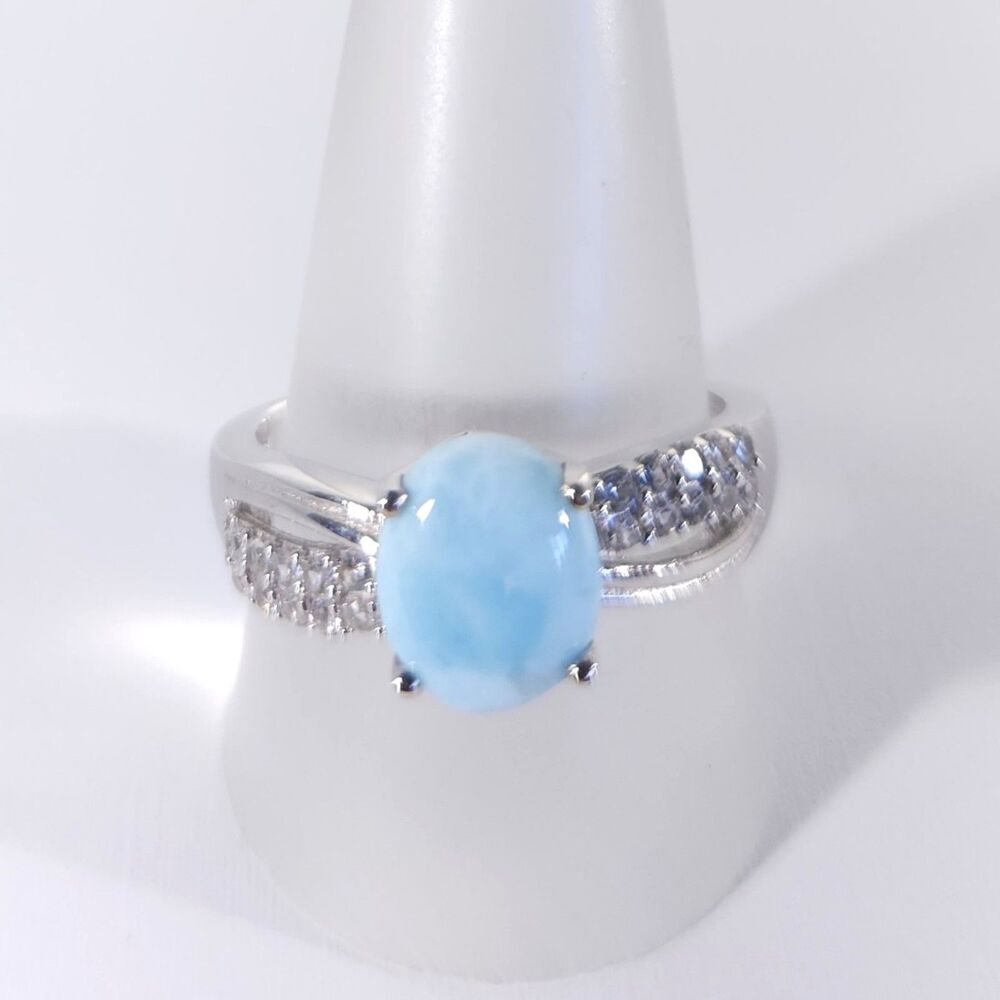Larimar 2.8 Carats and White Zircon Ring Size 10